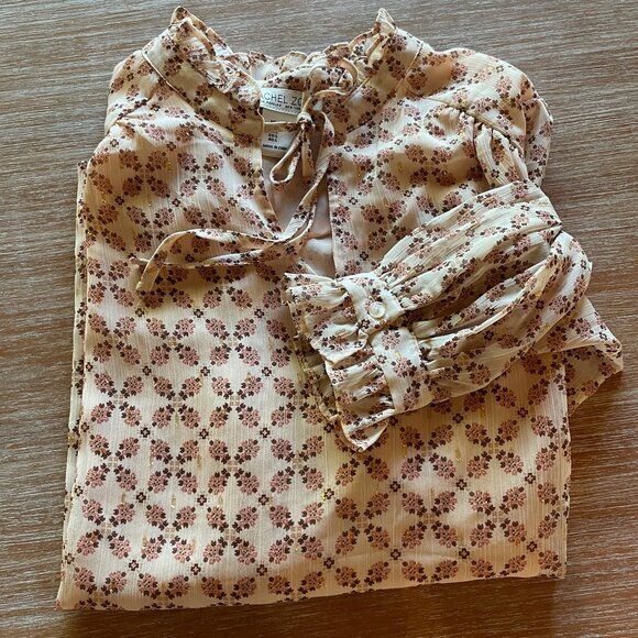 Rachel Zoe Boho Peasant Flowy Ruffle Blouse Floral Size L - Picture 1 of 8